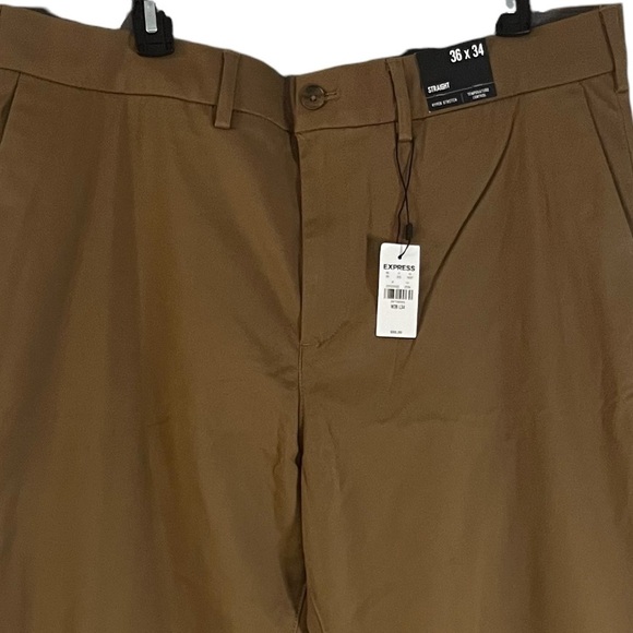 EXPRESS Tan Hyper Stretch Temperature Control Straight Leg Chino’s Sz 36/34 - Picture 7 of 9